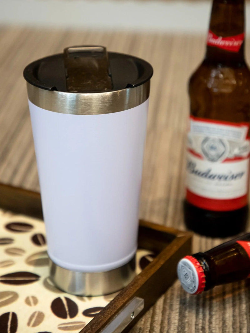 Copo Térmico Com Tampa E Abridor Inox Para Cerveja Quente e Gelado - Trhee Minds