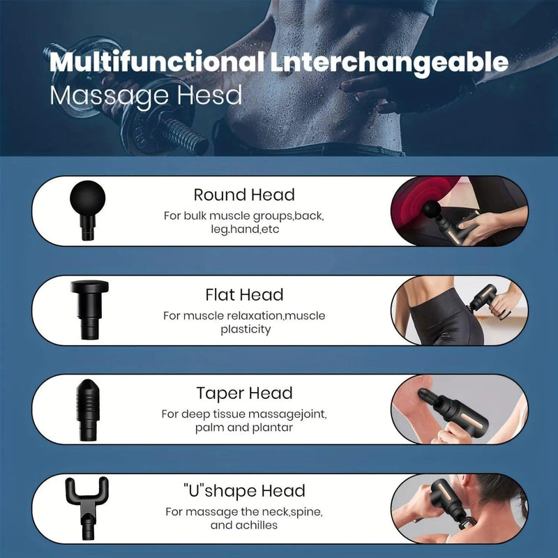 Portable Fascial Massage Gun Electric Percussion Pistol Massager Body Relaxation With LED Touch Screen 4Replaceable Massage Head - Trhee Minds