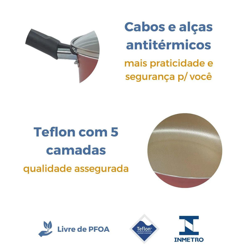 Conjunto de panelas Teflon com 9 peças tampas de vidro antiaderentes - Trhee Minds