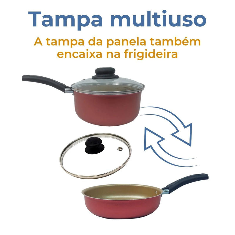 Conjunto de panelas Teflon com 9 peças tampas de vidro antiaderentes - Trhee Minds