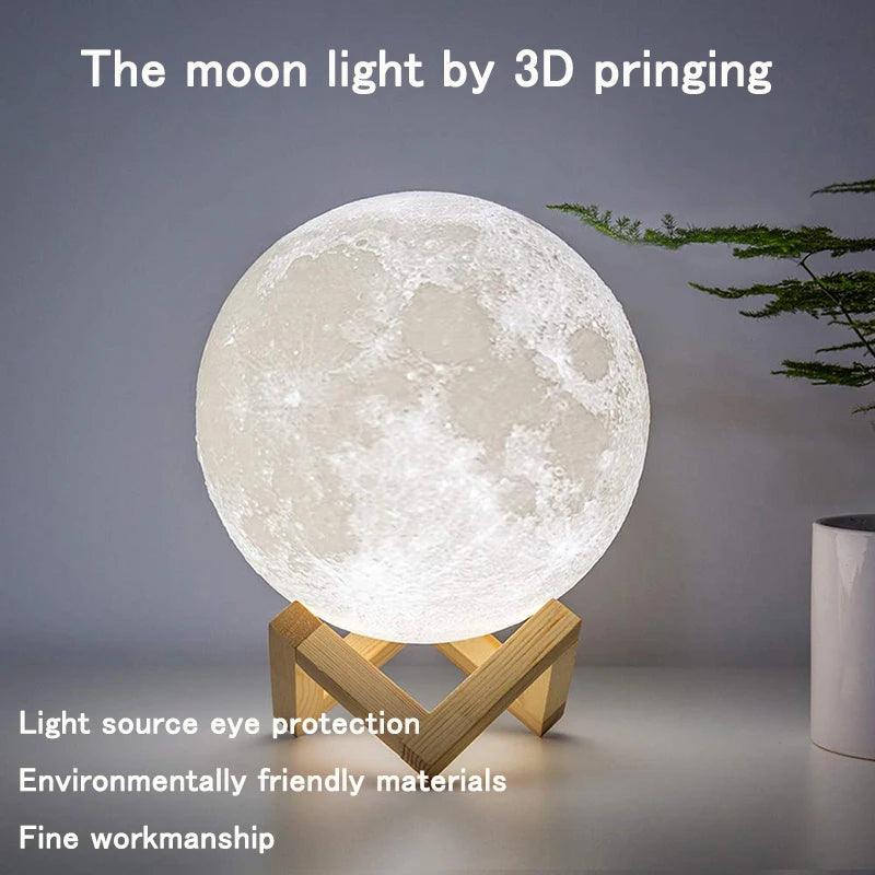 Led night light 3d impressão lua lâmpada recarregável cor transformar 3d luz toque lua lâmpada luzes das crianças noite lâmpada para casa - Trhee Minds